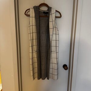 Long hooded open front sleeveless cardigan sweater vest